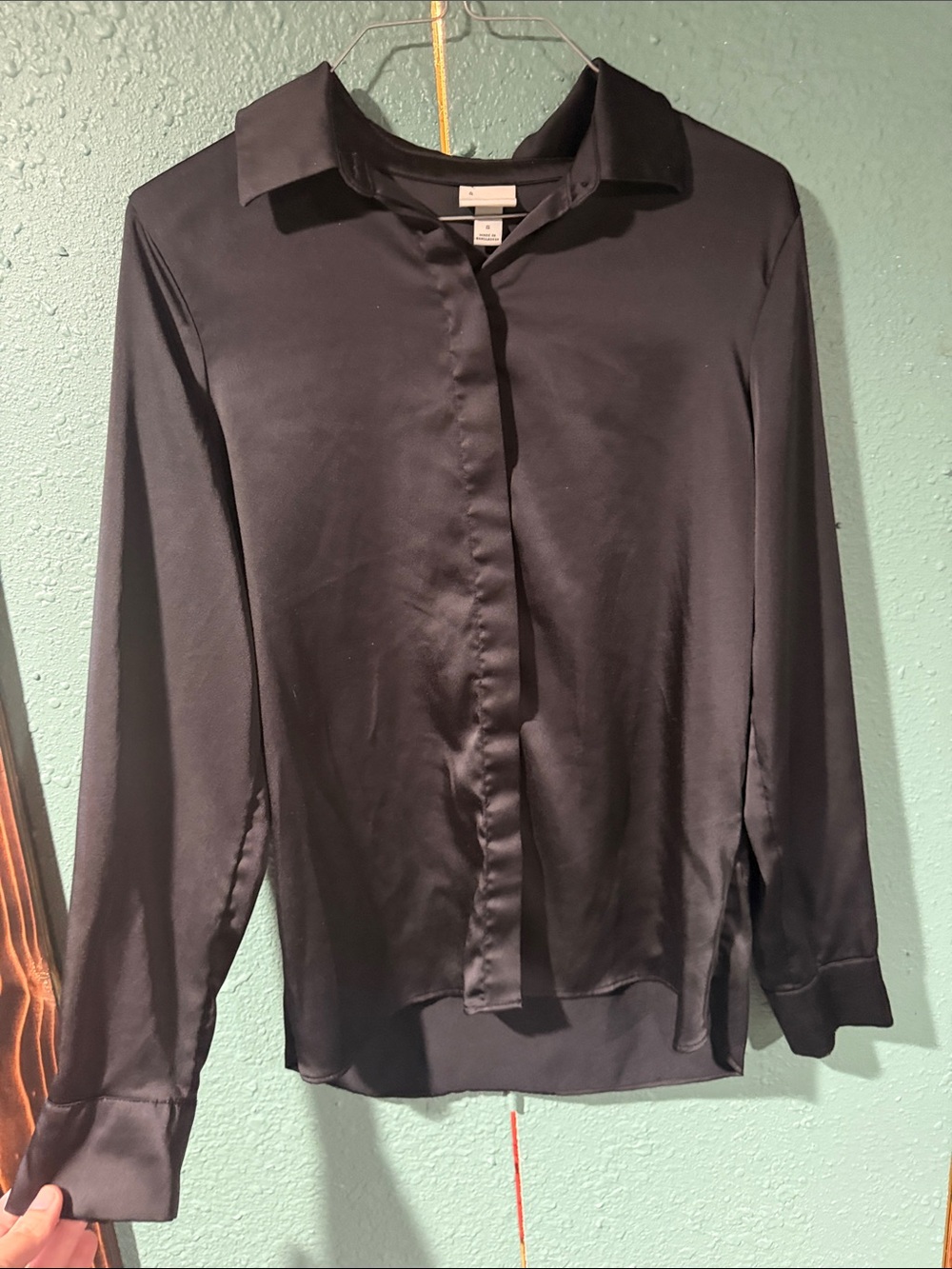a new day Black Satin Long-Sleeve Button-Up Shirt